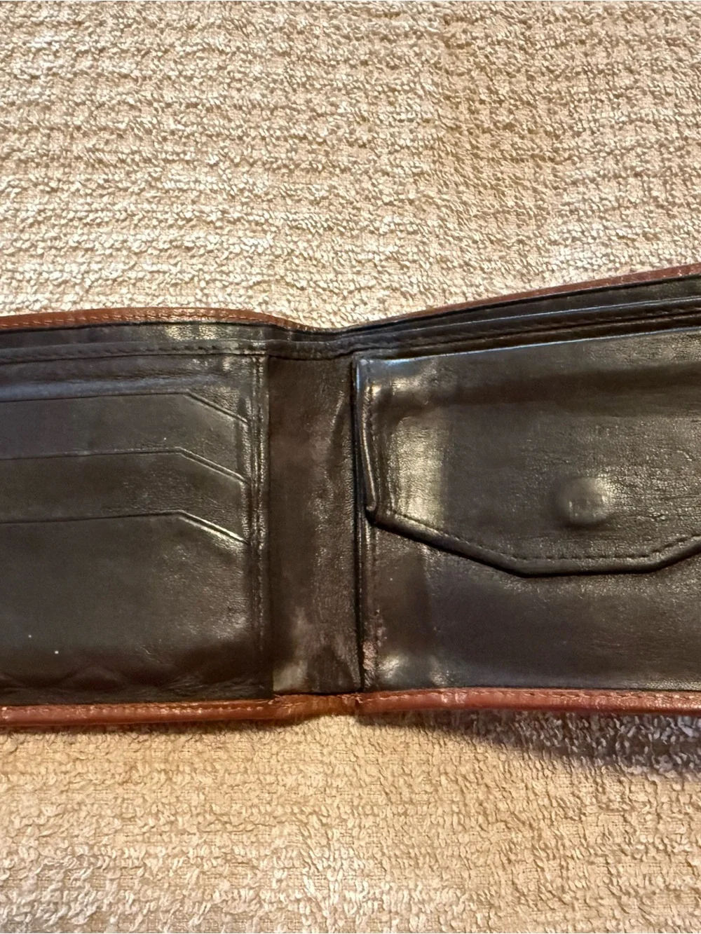 Classic Black Leather Money Clip Wallet with Brown Trim